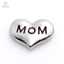 Hot sale zinc alloy silver heart black mom letter  floating charms for livi
