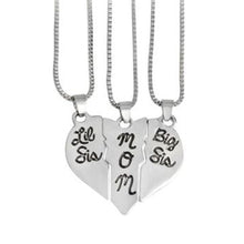 Hand Stamped "little sis mom big sis" 3pcs Broken Heart Shaped Pendant Neck