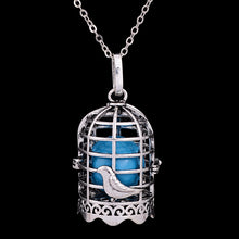 Bird Lockets Bell Necklace Silver Color Blue Pink Black White Ball Necklace