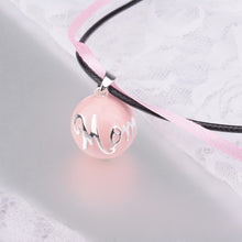 Eudora Harmony Pink Round Mom Bola Pendant Necklace with Ribbon Chain Music