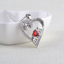 Heart Shaped Pendant Necklace Love Mom Chain Necklace Red Crystal Jewelry M