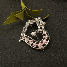 MZC Romantic Love Heart Brooch Pin Crystal Porcelain Flower Brosh for Women
