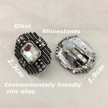 Vintage Geometric Ancient Silver Clear Square Glass Rhinestone Clip On Earr