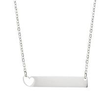 New Stainless Steel  Heart Personalized Engravable Bar Necklace Silver Cust