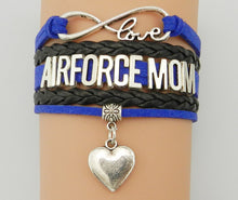 Drop Shipping Air Force Mom Bracelet  Double Heart Charm Blue with Grey Col
