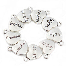 20pc 15mm Charms Heart Sister/Brother/Mom/Dad/Uncle/Aunt Tibetan Silver DIY