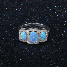 Luxury Cubic Zirconia & Oval Blue Opal Stone Women Rings Real Pure 925 Ster