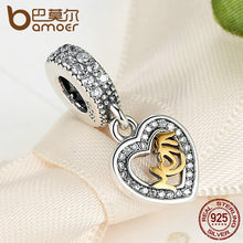 BAMOER 925 Sterling Silver Lovely Heart Pendant Mom Charms Fit Bracelets Go