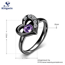 Unique Women's Heart shape Black Ring color birthday stone Stainless Steel