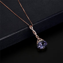 Rose Gold Color Chain Necklace Pendant Drop Earrings Jewelry Set Purple Col