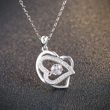 Heart to Heart Rotate Dancing Stone 925 Sterling Silver CZ Necklaces & Pend