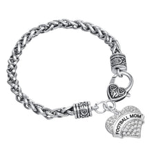 my shape Silver Plated Football Mom Crystals Heart Charm Bracelet Alloy Met