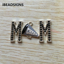 50x26mm 10pcs/lot silver Zinc alloy rhinestone mom cheer Pendant for Jewelr