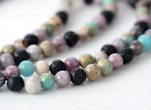 High End 8MM Lava Rock Natural Stone With Micro Cubic Ziconia Tassel Neckla
