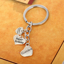 New Happy Birthday Family Key Chain Ring Heart Crystal Keychain Silver Keyr