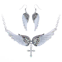 Angel wing cross necklace earrings sets women biker jewelry birthday gifts
