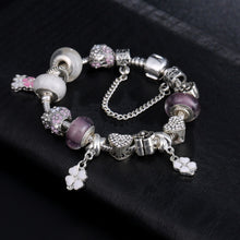 Fashion Jewelry Silver Heart Flower Pendant  Beads Charms Bracelet Luxury C