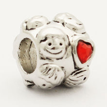 Red Birthstone Cz Heart Love Mom & Baby Girl Boy & Dad  Family Bead for Cha