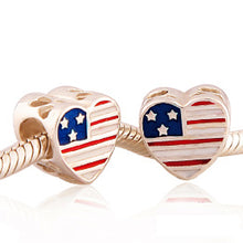 Patriotic USA Flag Military Mom Heart Enamel 100% 925 Sterling Silver Charm