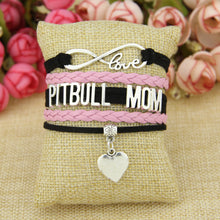 Infinity Love pitbull mom bracelet dog pet paw charm leather bracelets & ba