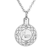Round Shaped "MOM" Cremation Keepsake Urn Necklaces for Ashes Memorial Jewe