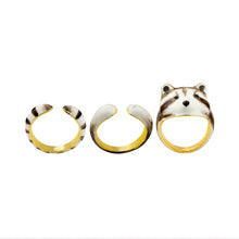 3 piece Bear Ring Enamel Handcraft Raccoon Jewelry Unique Sister Mom Gifts