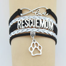 New Style Infinity Love RESCUE MOM Bracelet Paw Handmade Leather Braid Char