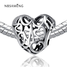 NBSAMENG Authentic 100% 925 Sterling Silver Bead Hollow Out Mom Love Charms