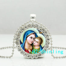 DC  00252 New Virgin Mary Crystal Necklace Mother And Baby Pendant Necklace
