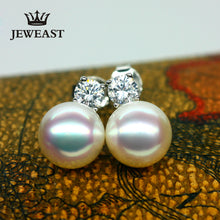 18k Pure Gold Japan Akoya Pearl Earring Seawater Pearls Solid 8mm Beads Rou