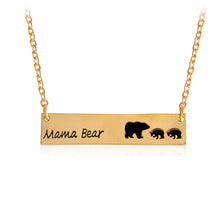 Mama Bear Tag Engraved Animal Pendant Necklace Gold Silver Mother Kids Love