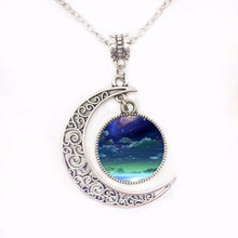 1 Pieces Crescent Moon and Nebula Glass Cabochon Necklace New Moon Pendant