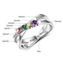 Family & Friendship Ring Engrave Names Custom 4 Birthstone 925 Sterling Sil