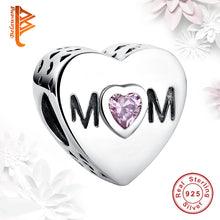 BELAWANG 925 Sterling Silver Pink CZ Openwork Mom Charm Beads Fit Original