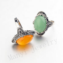 Vintage Antique Silver Plated Green Aventurine  Natural Stone Women Men Rin