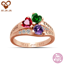 AIJAJA 925 Sterling Silver Family Names Birthstones Rings Personalized Hear