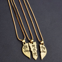 New 3pcs Lettering Necklace"Little Sis Mom Big Sis" Love Heart Pendant Fami
