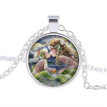 Mermaid Kissing Baby Art Print Pendant Necklace Glass Jewelry Charm Gifts f