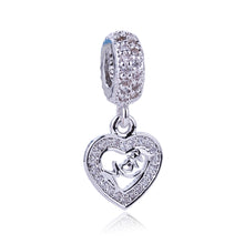 High Quality Mom Heart Pendant Charm Silver Bead Cubic Zircon Beads DIY Fas