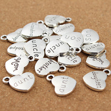 20pc 15mm Charms Heart Sister/Brother/Mom/Dad/Uncle/Aunt Tibetan Silver DIY