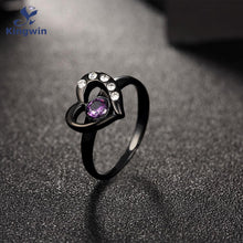 Unique Women's Heart shape Black Ring color birthday stone Stainless Steel