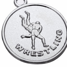 Skyrim Sports rhodium plated Wrestling disc charm antique silver plated wre