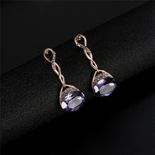 Rose Gold Color Chain Necklace Pendant Drop Earrings Jewelry Set Purple Col