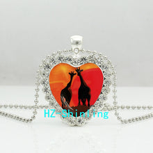 New Mom and Baby Giraffe Heart Necklace Couple Giraffes Crystal Pendant Jew