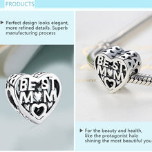 Mother's Day 925 Sterling Silver Best MOM LOVE Heart Gold Color Beads Fit O