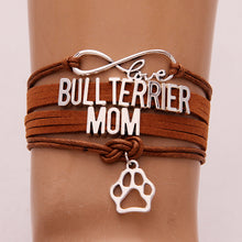 (10PCS/LOT) Infinity Love Bull Terrier Mom Bracelets  Dog Paw Charm Puppy W