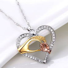 Fashion Rhinestone Heart Hand in Hand Necklace Light Love Mom Pendant Neckl