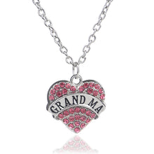 XIAOJINGLING Heart Chain Necklace Jewelry Pink Crystal  "Grandmom""Mom""Dau