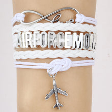 (10pcs/lot) Infinity Love AIRFORCE MOM Bracelet Airplane Charm Leather Rope