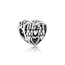 5PCS New Zinc Alloy Antique Silver Charm Best Mom Big Hole Hollow Heart Bea